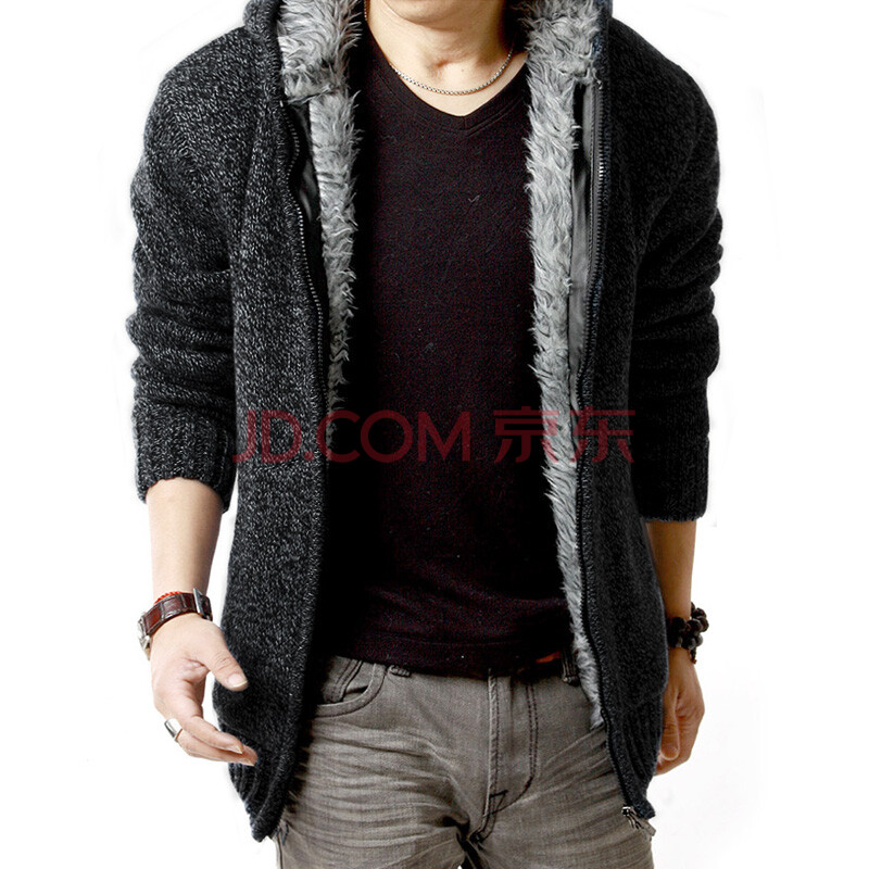男装时尚休闲加厚加绒潮 针织衫<em>男毛衣外套</em>羊