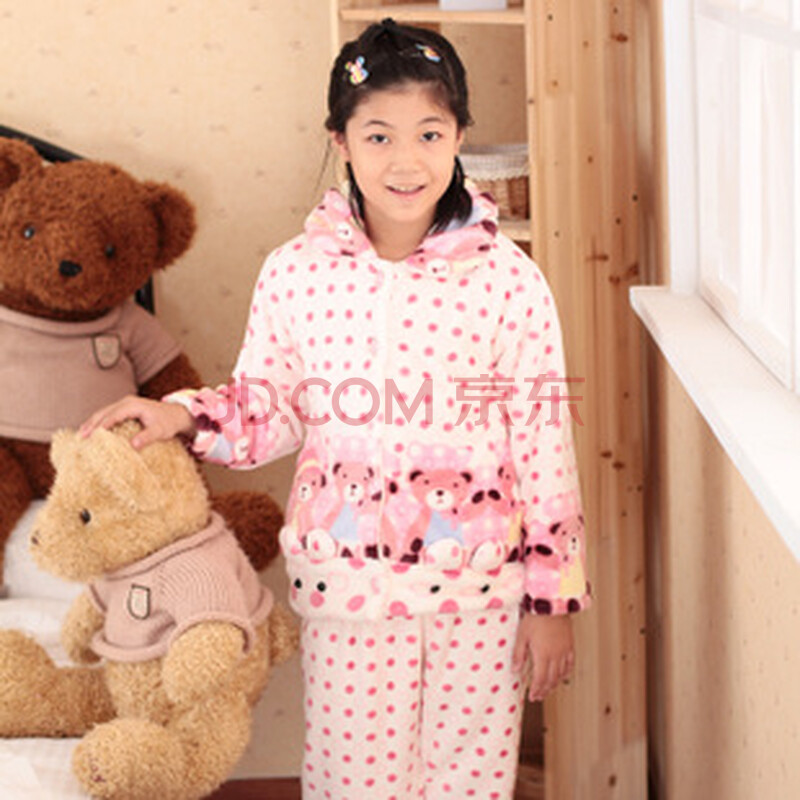 卡丽纯 冬天<em>小孩睡衣 女</em> 加厚法兰绒睡衣 女童套