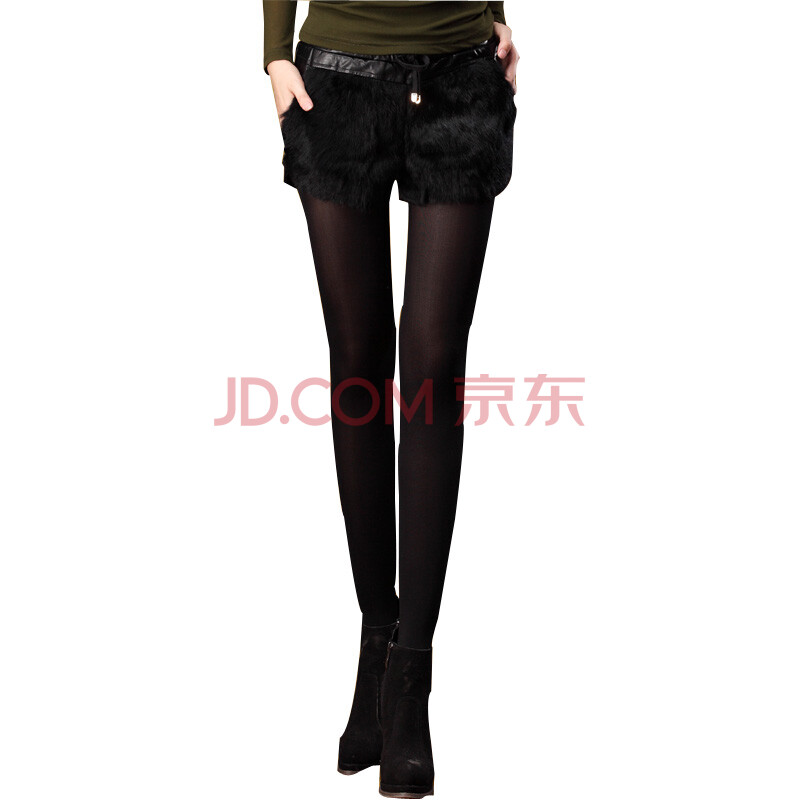 抹茶生活 高腰pu皮裤<em>2012新款</em> 真兔毛拼<em>皮短裤</em>