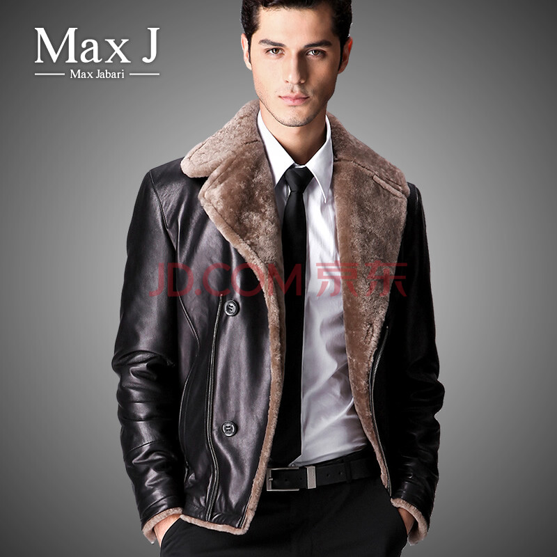 axJ 奢华羊皮毛一体 英伦男士加厚羊毛领皮衣 