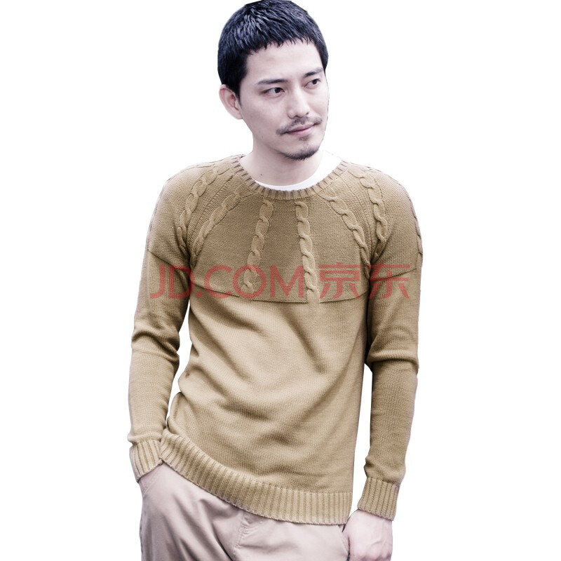 Justyle优雅人生麻花肌理粗棒<em>针</em>编织<em>男士</em>圆领插