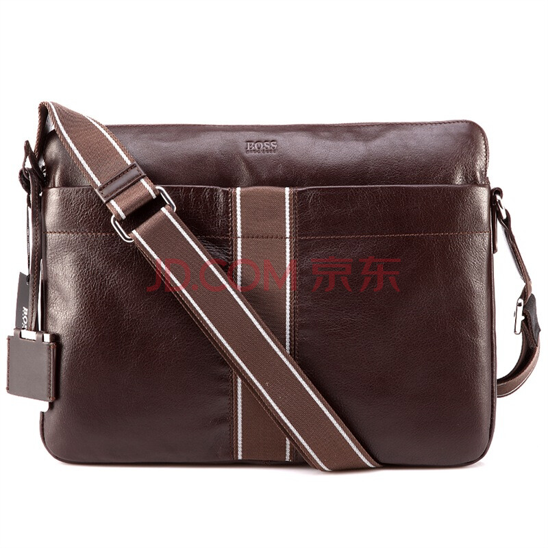 hugo boss 雨果波士 男士啡色真皮配织带斜背包 50227137218 hz图片