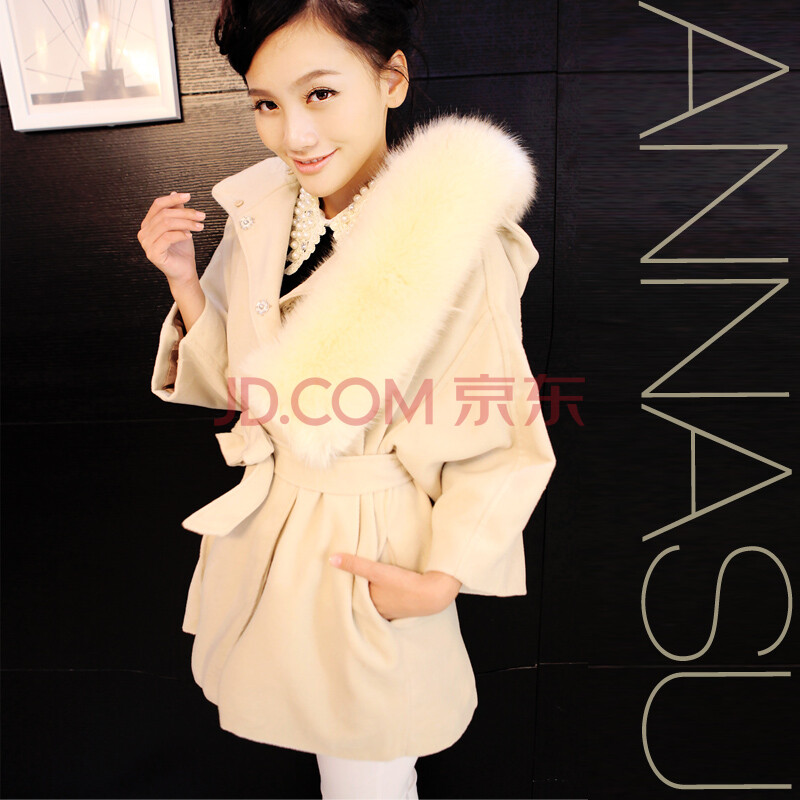 Annasu秋冬新款毛呢外套女中长款斗篷外套女