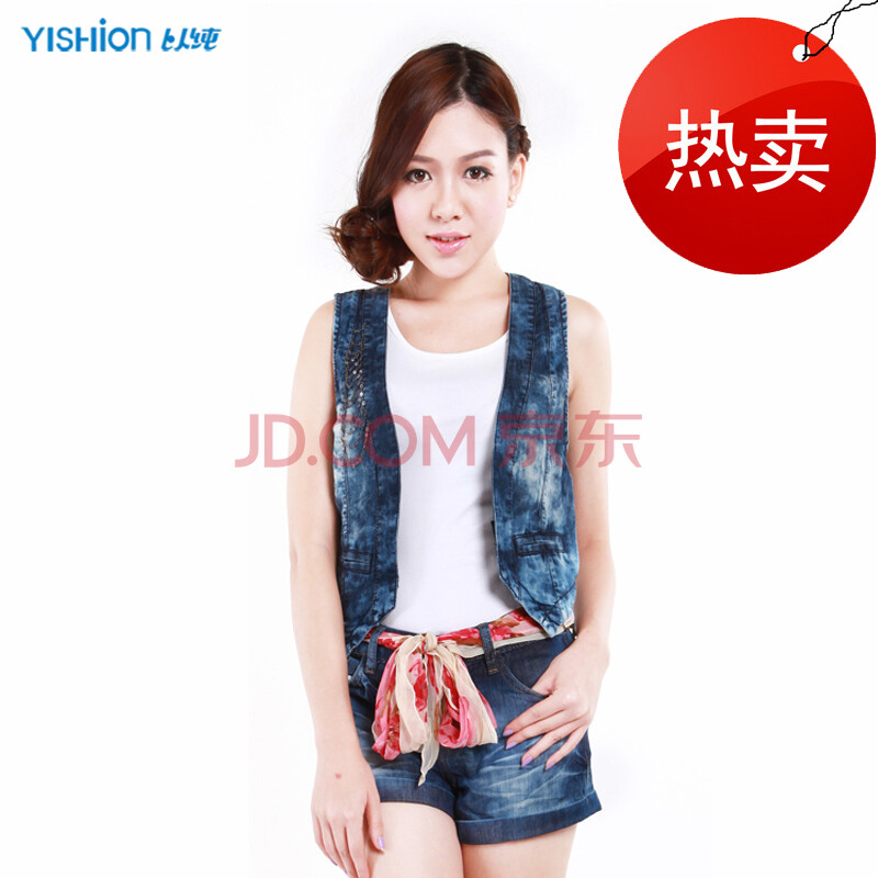 <em>以纯2012</em>新款女装修身<em>牛仔马甲</em>背心韩版蕾丝
