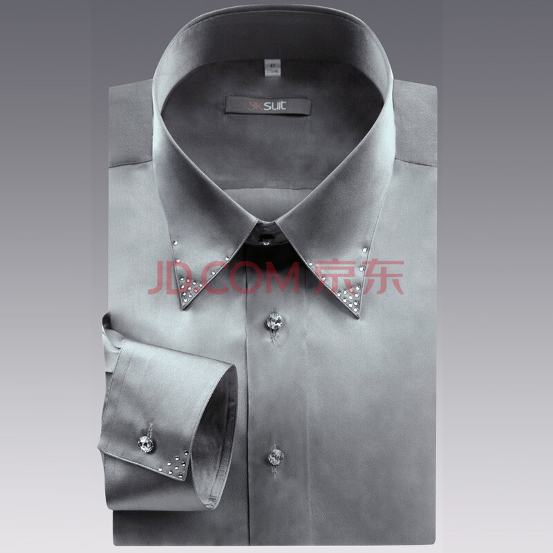 yksuit 桑蚕丝真丝名贵水晶扣长袖男士衬衫衬衣