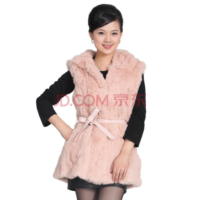 德若 Dr 皮草外套<em>兔毛</em>背心<em>马甲</em>带帽<em>女装</em>海宁皮