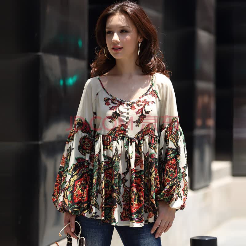 PEACEBIRD太平鸟 <em>女</em>秋装新款花卉<em>上衣</em>AQ1
