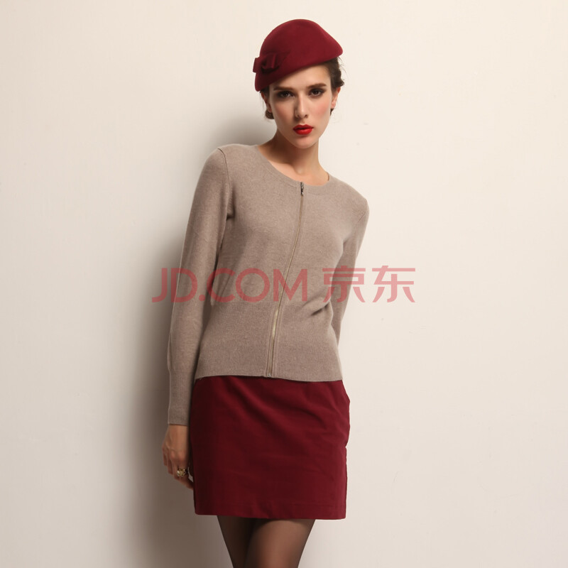 珍贝zb+圆领<em>拉链</em>纯<em>羊绒衫开衫</em>tmw0015