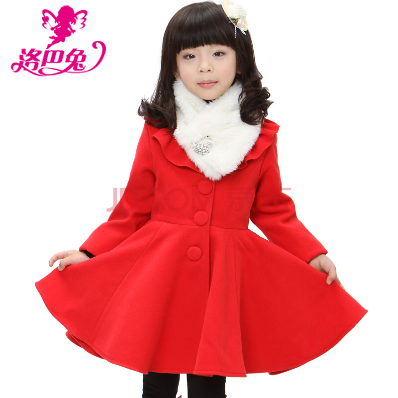 洛巴兔<em>女童</em>大衣毛呢外套<em>韩版</em>大<em>女童冬装</em>外套新