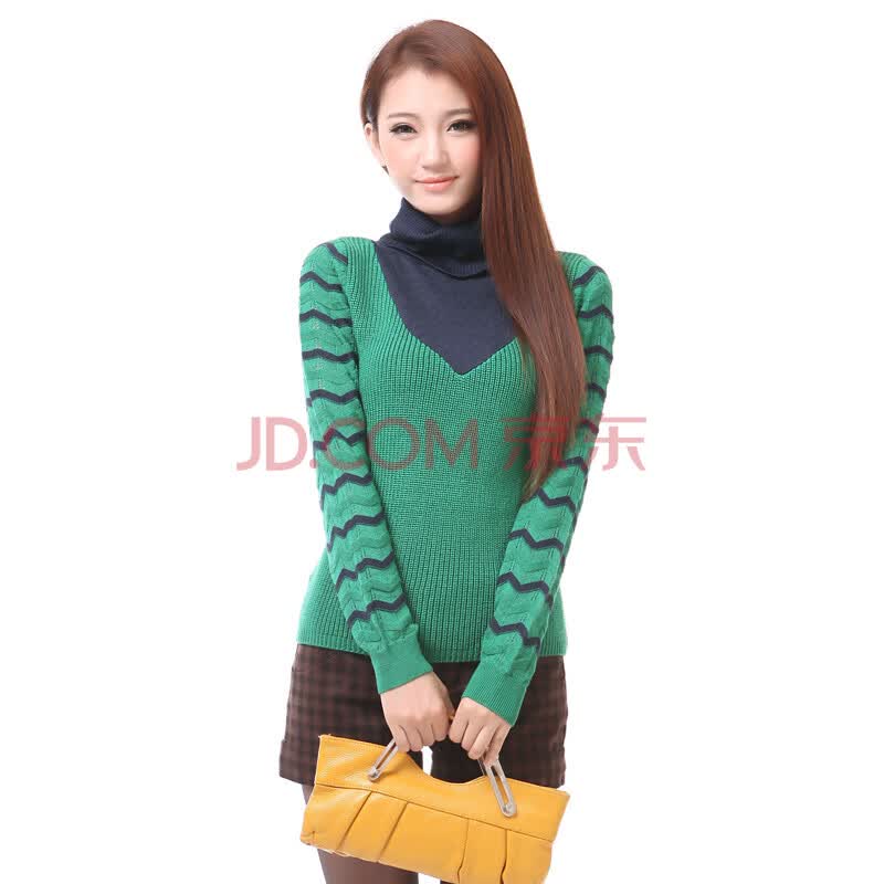 2012冬装新款女装 时尚拼色苏士达风格<em>高领长</em>