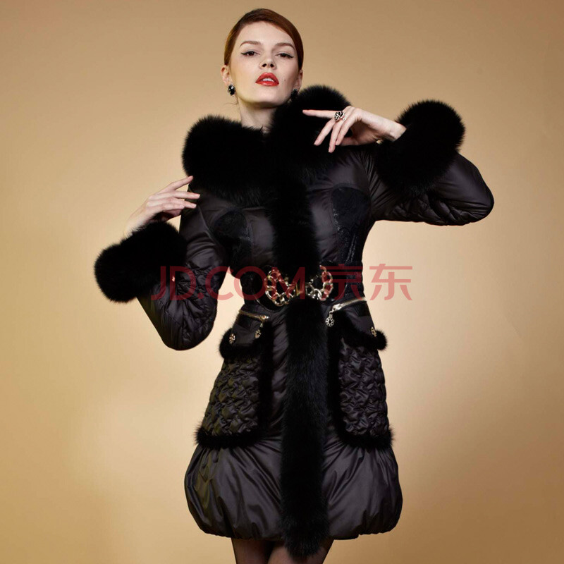 Ange casta<em>羽绒服女长款</em>欧美超大狐狸毛领新款