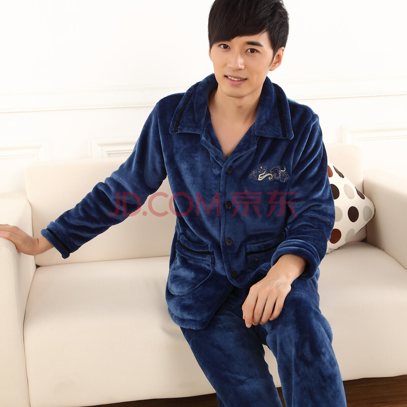 贵绣 情侣超柔厚实<em>法兰绒</em>冬日<em>保暖睡衣</em> 两件套