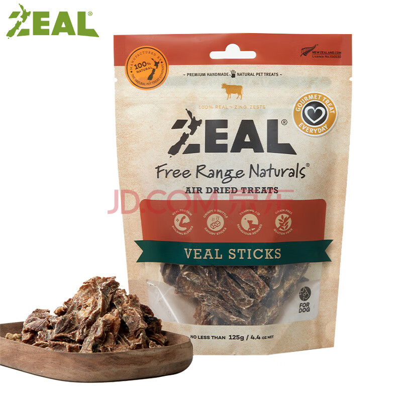 ZEAL宠物零食磨牙棒狗零食牛肉粒训犬用风干小牛肉棒125g