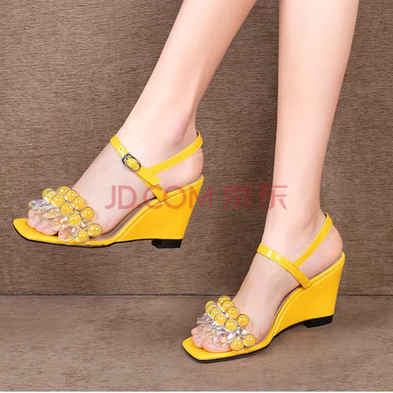 catafed接吻百丽猫坡跟凉鞋女仙女风高跟凉鞋真皮女鞋