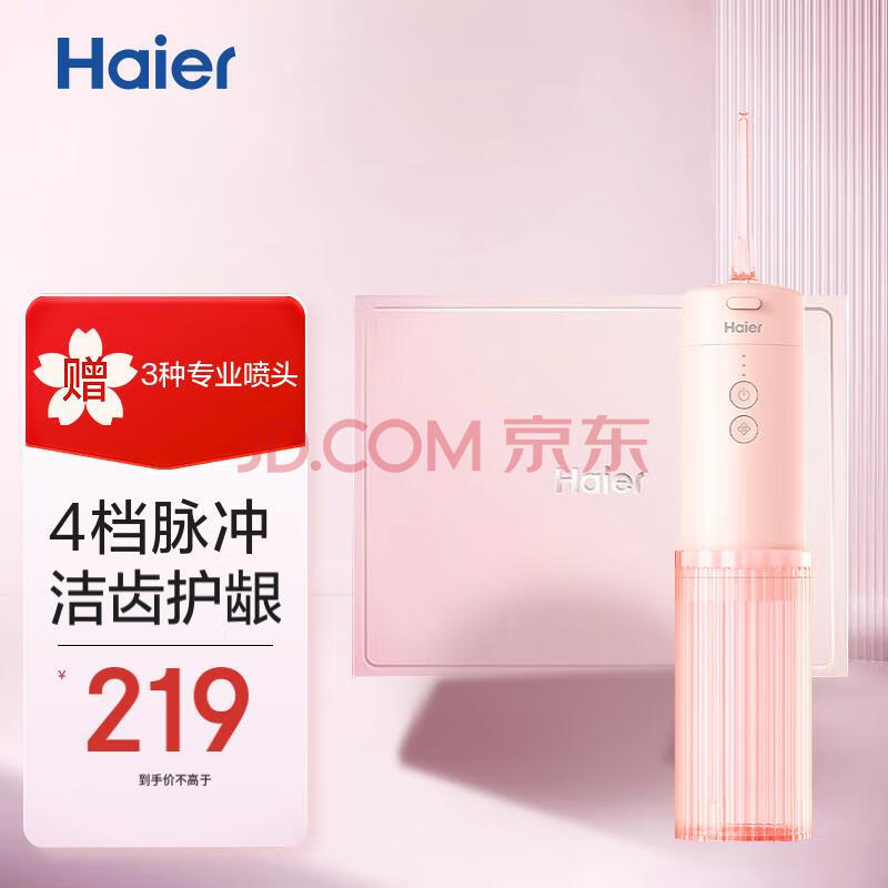 海尔（Haier）冲牙器便携 洗牙器水牙线美牙仪 预防牙结石正畸高压脉冲洁牙器 小浪花冲牙器礼盒B1PZ