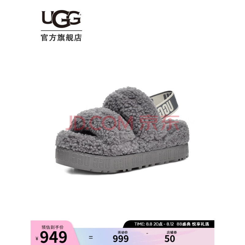 UGG2023春夏女士厚底休闲弹力束带茸茸凉鞋 1120876 LGH灯塔灰色 39