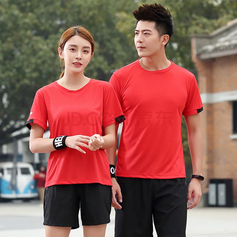 运动短袖t恤女 夏季学生跑步健身t恤定制速干衣服圆领广告衫印字 红色