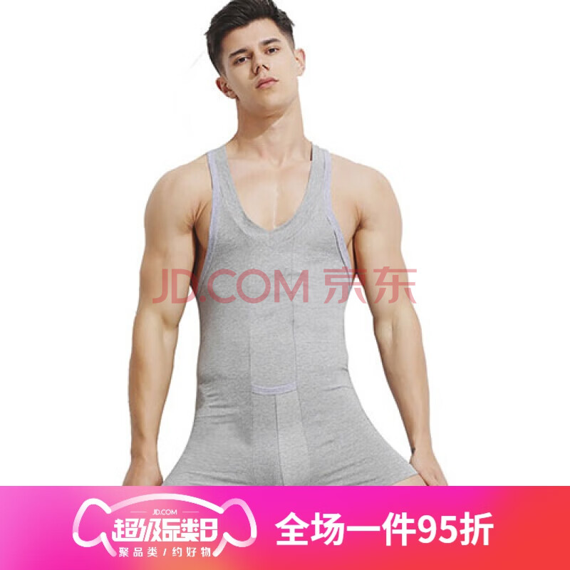 男士连体内裤棉质男式塑身衣潮款成人连体平角裤紧身连体背心内衣