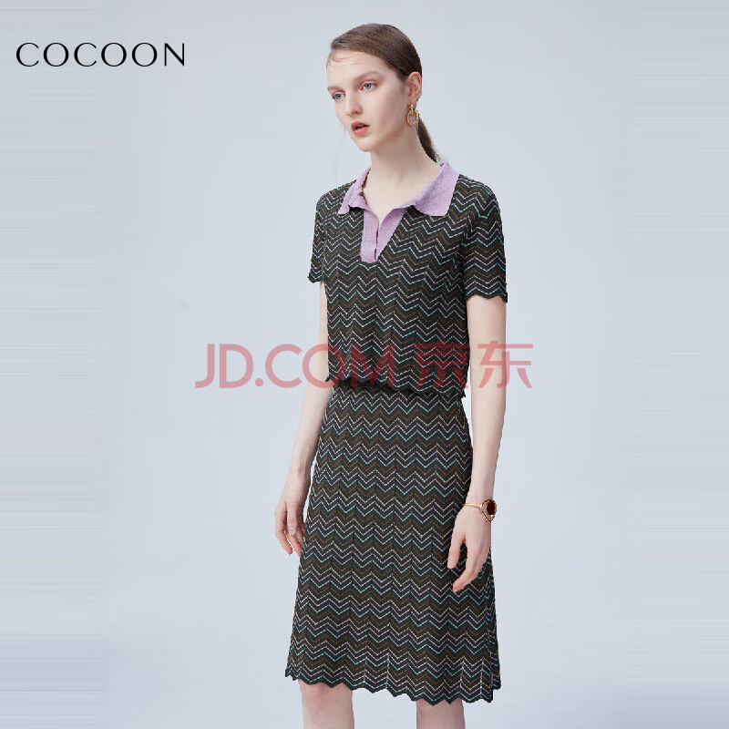 可可尼cocoon cocoon2020夏装新款女装气质复古细闪花纹上衣 裙两件