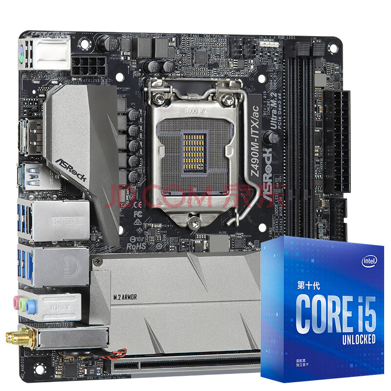 英特尔z490主板,英特尔主板 华擎(asrock)z490m-itx/ac小钢炮主板 英特尔(intel)i5-10600kf 6核
