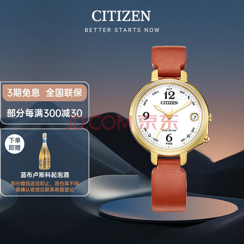 西铁城（CITIZEN）手表女士光动能日韩表日显表盘皮革材质表带七夕送礼物EE4018-13A