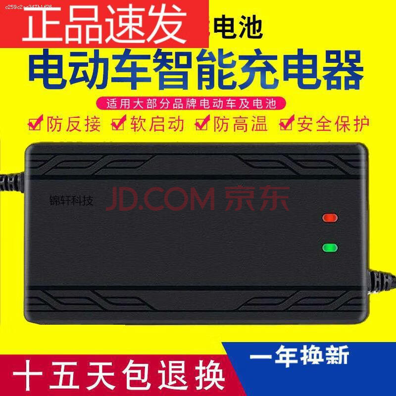 适用于电动车充电器48v36v60v24v2a72v 48v12ah t型通用三孔