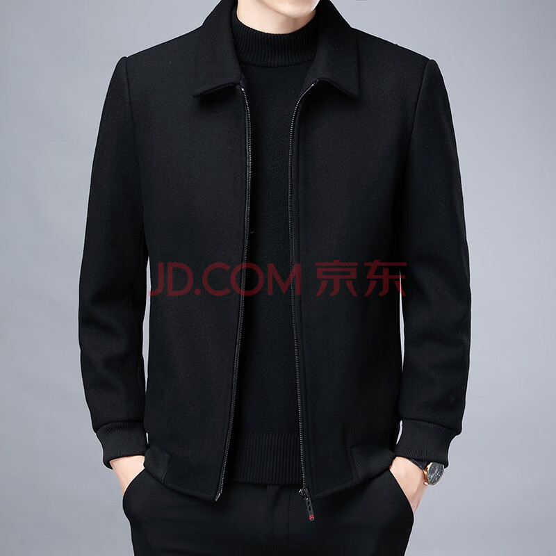 皮尔卡丹高端男装中年男士羊绒夹克冬季商务休闲短款翻领羊毛呢大衣男