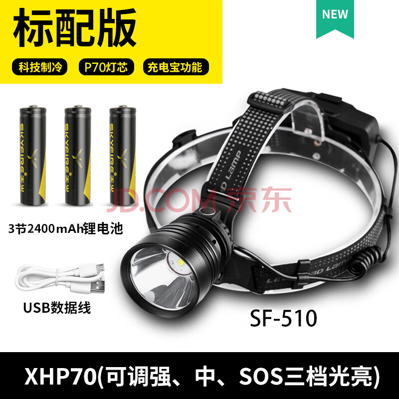 天火P90头灯强光充电超亮远射LED头戴式户外长续航钓鱼灯SF-T-510BLA