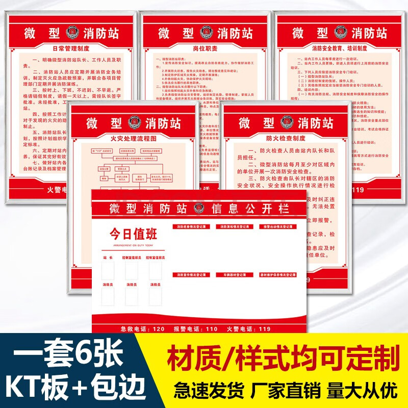 标语上墙操作规程员工行为守则制度铝合金警示定制 微型消防站(6张)