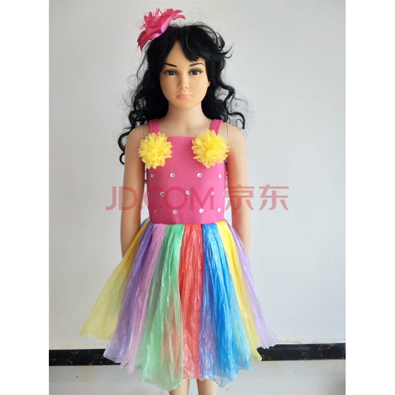 儿童环保服装亲子装幼儿园走秀表演服装女手工制作塑料袋废旧材料 玫