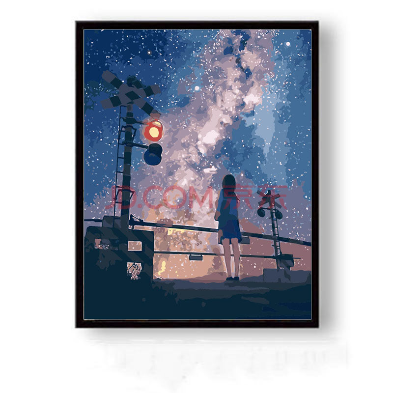 半面妆上色水彩填充减压填色画手绘装饰油画间花寻影 x066星空背影 40