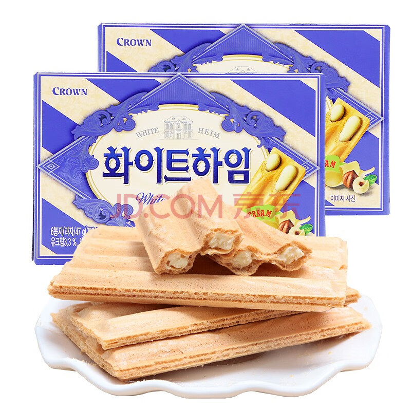 韩国进口crown克丽安奶油/巧克力榛子瓦威化饼干分享零食蛋卷办公休闲