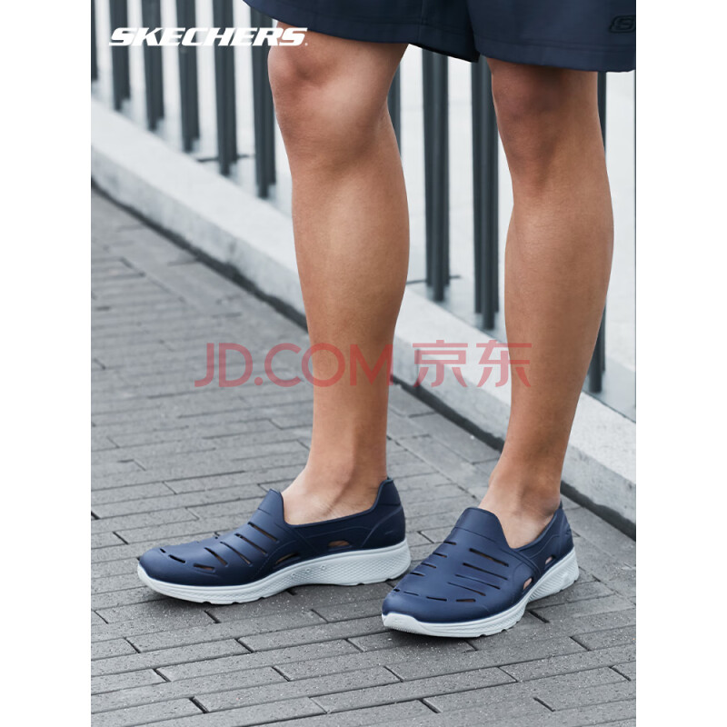 斯凯奇（Skechers）H2 GO男士轻质休闲塑模鞋功能沙滩凉鞋54270 海军蓝色/灰色 43.5