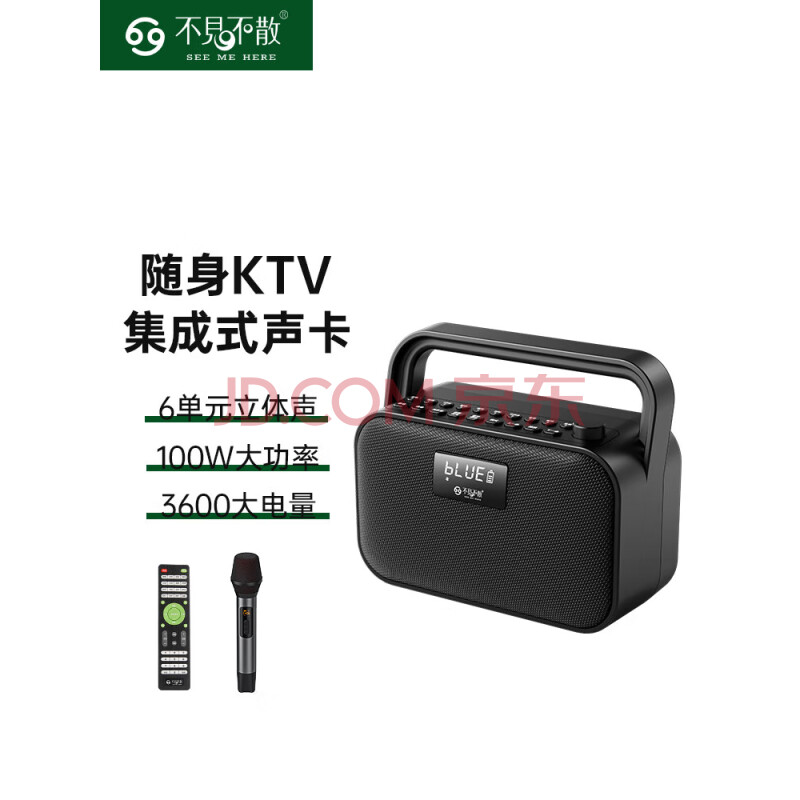 不见不散BV680 k歌音响移动ktv音箱户外广场舞直播自带声卡一体机大音量带无线话筒家用专业唱歌跳舞曜石黑