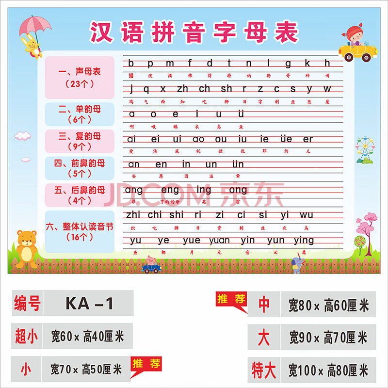 小学生汉语拼音字母表墙贴儿童一年级26个声母韵母表整体认读音节 ka