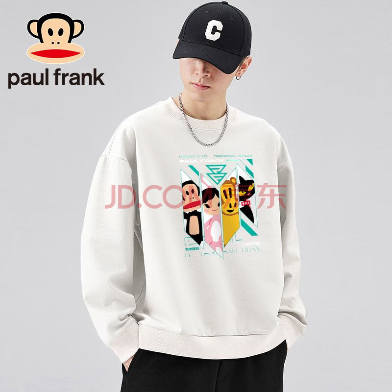 大嘴猴（paul frank）长袖卫衣男士2023秋季宽松圆领时尚印花上衣男白色XL