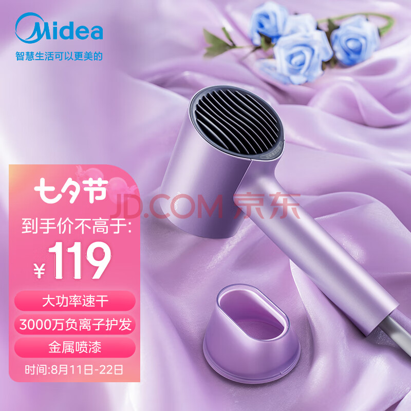 美的（Midea）千万负离子电吹风 大功率 家用速干柔顺护发吹风筒 电吹风机 七夕情人节礼物 MB-AJ0504极光紫