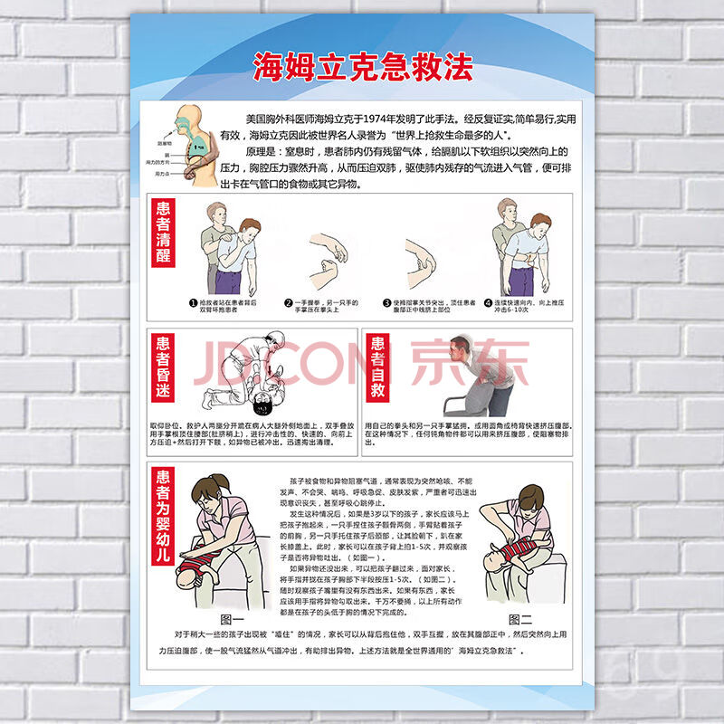 海姆立克急救法挂图应急救护知识墙贴心肺复苏窒息性休克抢救海报