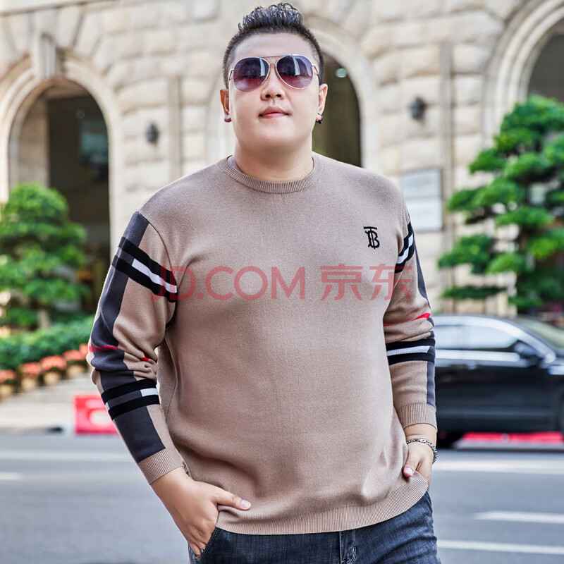 加肥加大毛衣针织衫男士特大号肥佬线衣胖子潮 卡其色 5xl(230-250斤)