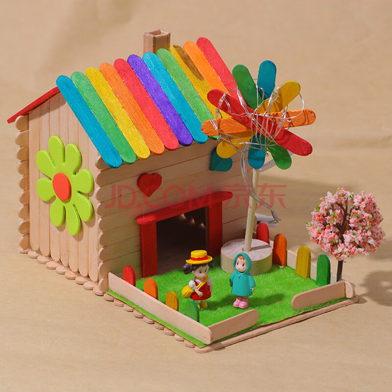 儿童手工制作建筑木屋 儿童手工diy小木屋制作房子建筑模型玩具幼儿园