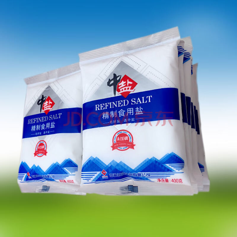 无碘精制食用盐400g*6-12袋未加碘无典食盐不含碘的细盐家用 【中盐无