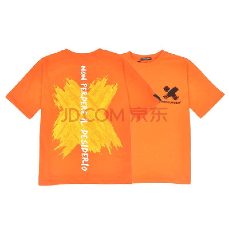 awmbel-pcmy国潮橙色t恤橘粉色宝蓝色港风嘻哈刷漆五分情侣装短袖男女