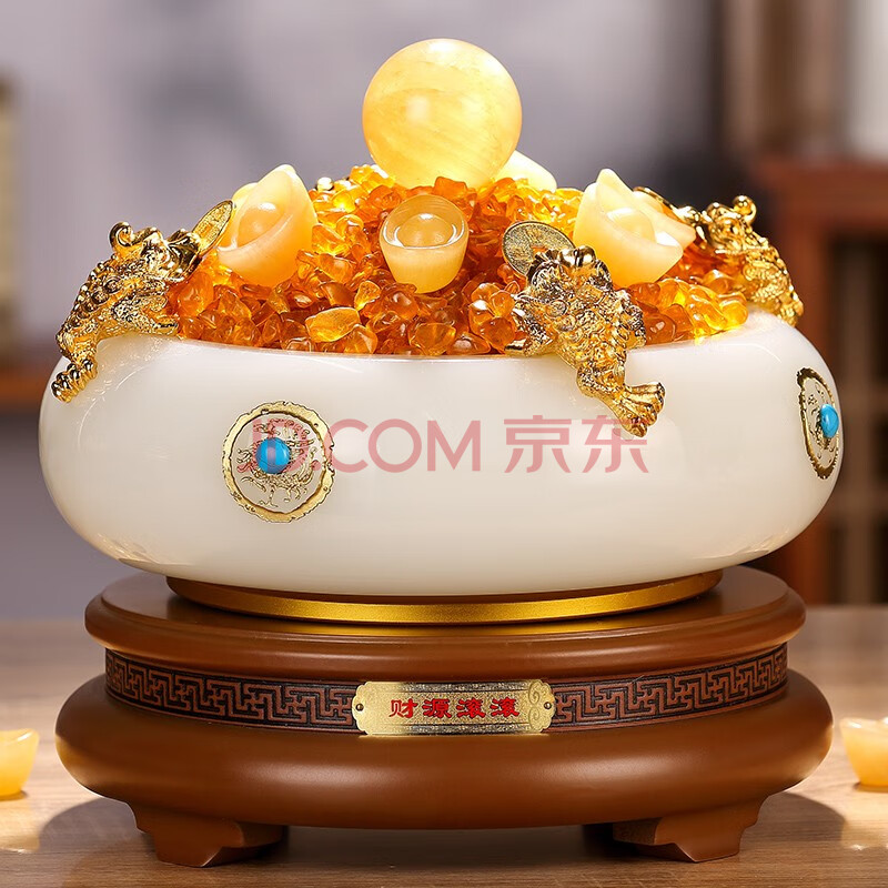 礼之源招财聚宝盆开业礼品摆件金蟾风水琉璃白玉工艺品家居客厅玄关
