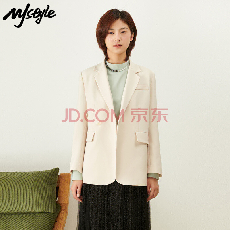 mjstyle21春夏新款时尚百搭韩系纯色ol休闲西装外套女-521130022 米色