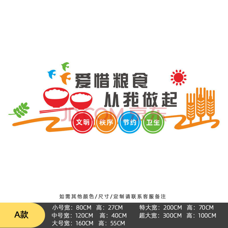 节约粮食墙贴餐厅学校食堂文化墙贴宣传画幼儿园珍惜粮食贴纸标语 a