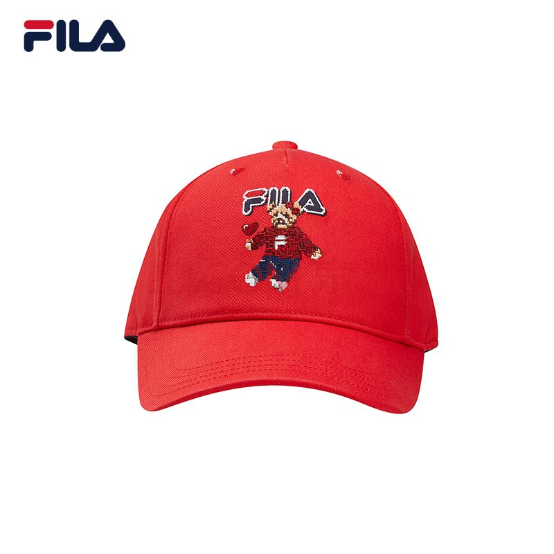 fila 斐乐官方女子棒球帽2021春季新款小熊刺绣棒球帽 传奇红-rd xs