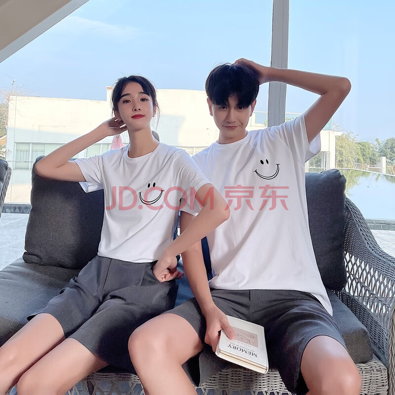 五色城 情侣装夏季2021新款小众设计感韩版气质简约情侣套装smile短袖