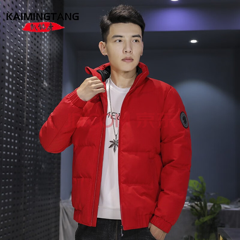 冬季新款男士羽绒服男立领短款外套韩版青年修身防风加大码男装 红色