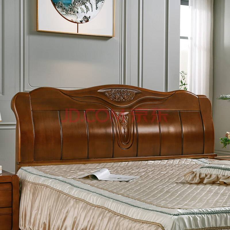 5橡胶木雕花1.8米单买个双人床靠背 富贵牡丹胡桃色 1500mm*2000mm
