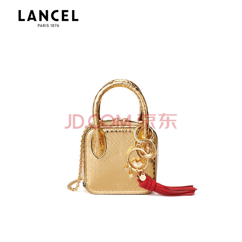 兰姿lancel 奢侈品女包 alice系列 女士金色水蛇皮限定款迷你蛇皮单肩